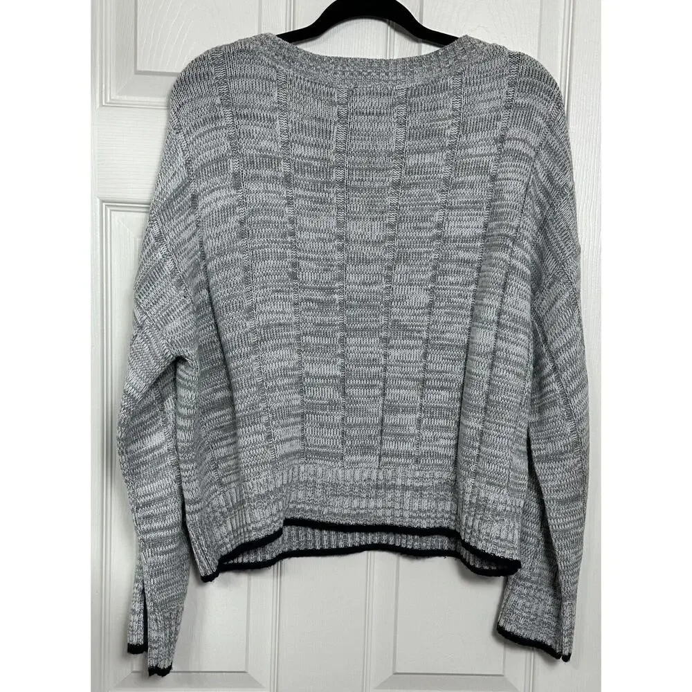 Ana A New Approach Women’s Gray Crop Sweater Stretch Pullover Long Knit Sleeve